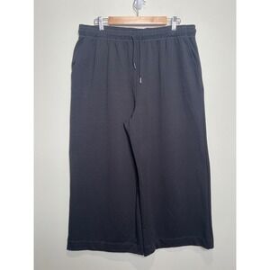 NWT Halston Studio Wide Leg Pants XL Black Drawstring Cropped Lounge Comfy